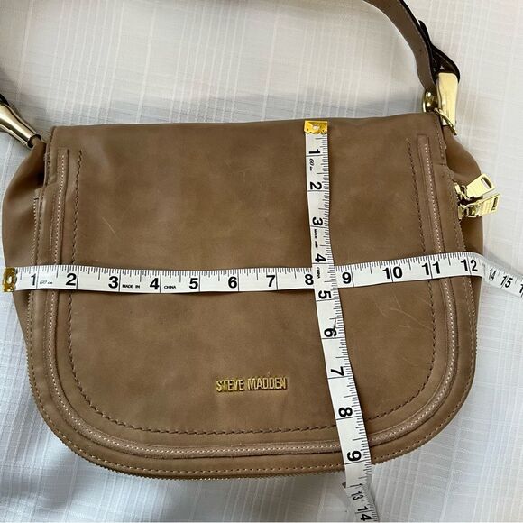 Steve Madden Vegan Flap Messenger Crossover Mocha Tan Shoulder Bag Purse - Picture 14 of 16